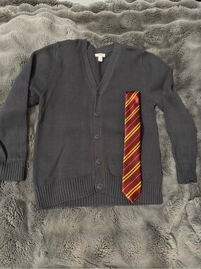 Harry Potter Costume Boy’s Charcoal V-Neck Button Cardigan Sweater with tie